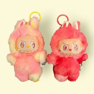Labubu Plush Keychain Bundle (2) – Pink & Red